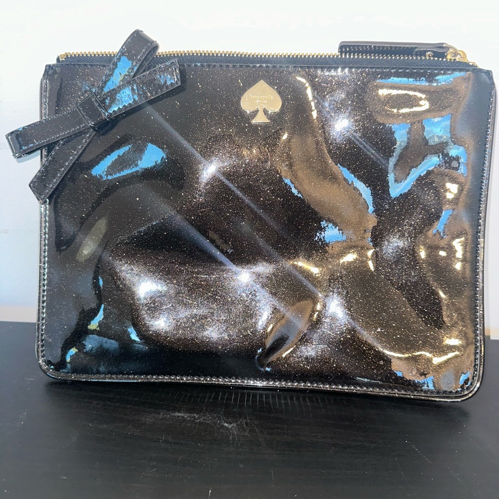 Kate Spade Black Glitter Cosmetic Pouch | Small Purse